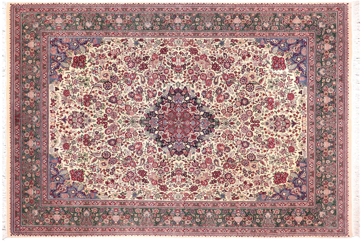 handmade Traditional Barsat Ivory Green Hand Knotted RECTANGLE 100% WOOL area rug 9x12