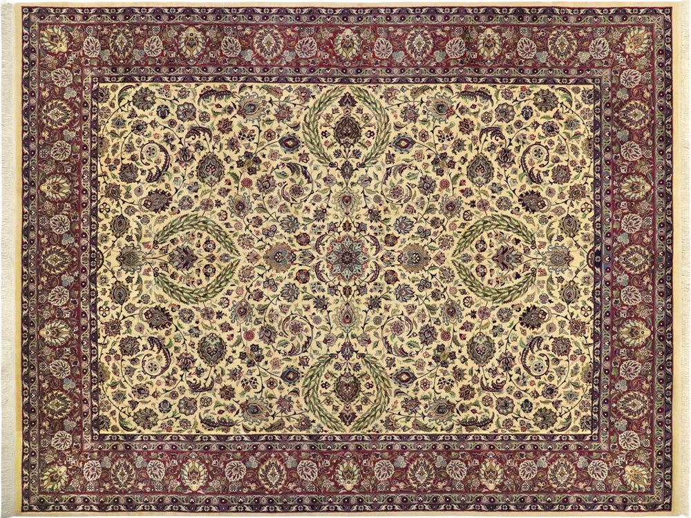 handmade Traditional Dabir Ivory Aubergine Hand Knotted RECTANGLE 100% WOOL area rug 9x13