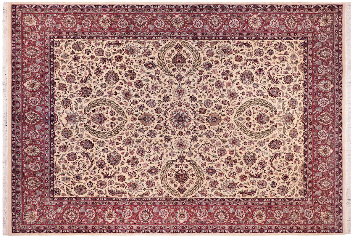 handmade Traditional Dabir Ivory Aubergine Hand Knotted RECTANGLE 100% WOOL area rug 9x13