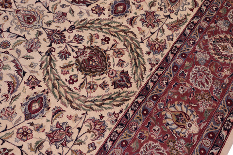 handmade Traditional Dabir Ivory Aubergine Hand Knotted RECTANGLE 100% WOOL area rug 9x13