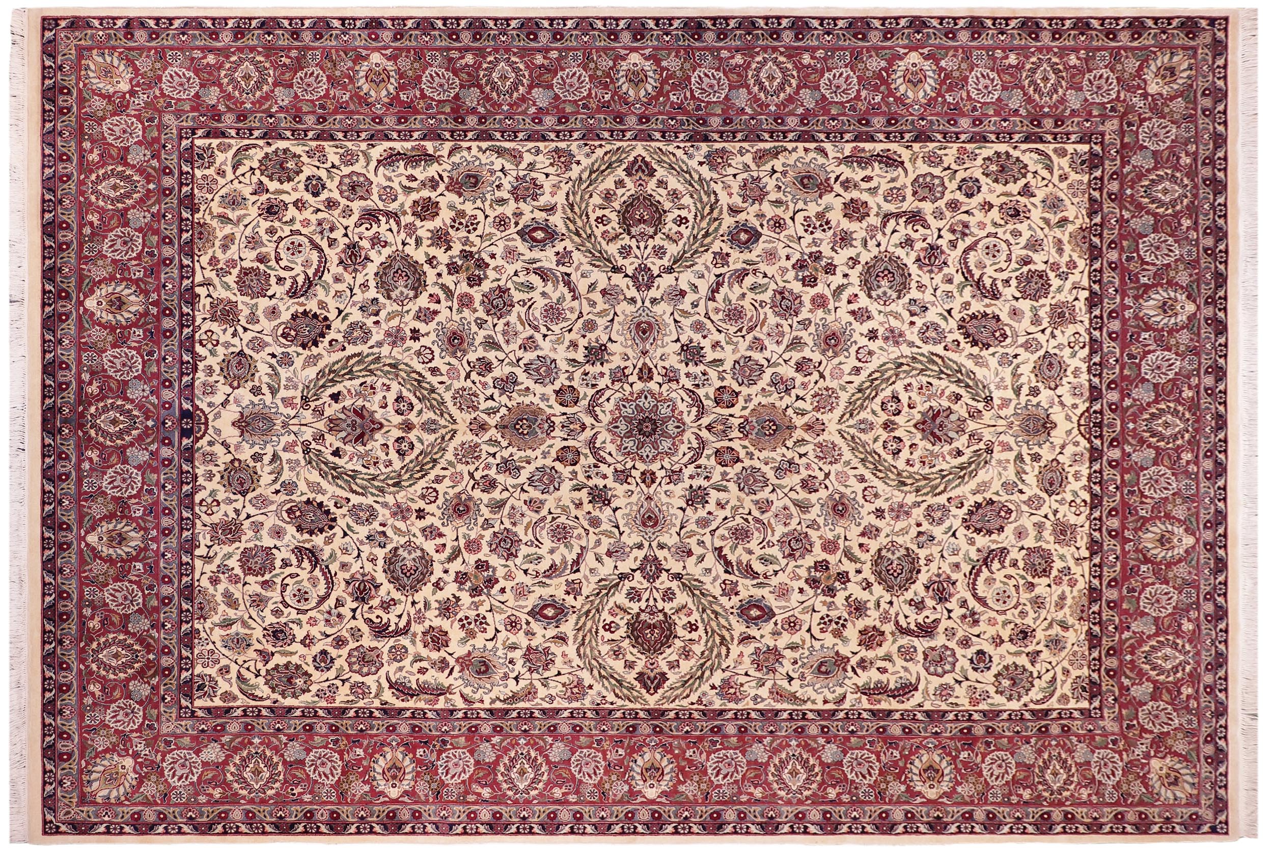handmade Traditional Dabir Ivory Aubergine Hand Knotted RECTANGLE 100% WOOL area rug 9x13