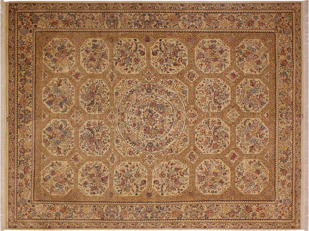 handmade Traditional Nazakat Beige Gold Hand Knotted RECTANGLE 100% WOOL area rug 9x12