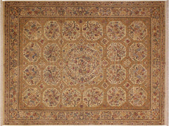 handmade Traditional Nazakat Beige Gold Hand Knotted RECTANGLE 100% WOOL area rug 9x12