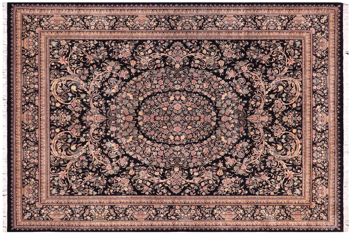 handmade Traditional Tamour Black Black Hand Knotted RECTANGLE 100% WOOL area rug 9x12