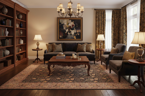 handmade Transitional Dafodils Black Taupe Hand Knotted RECTANGLE 100% WOOL area rug 9x12