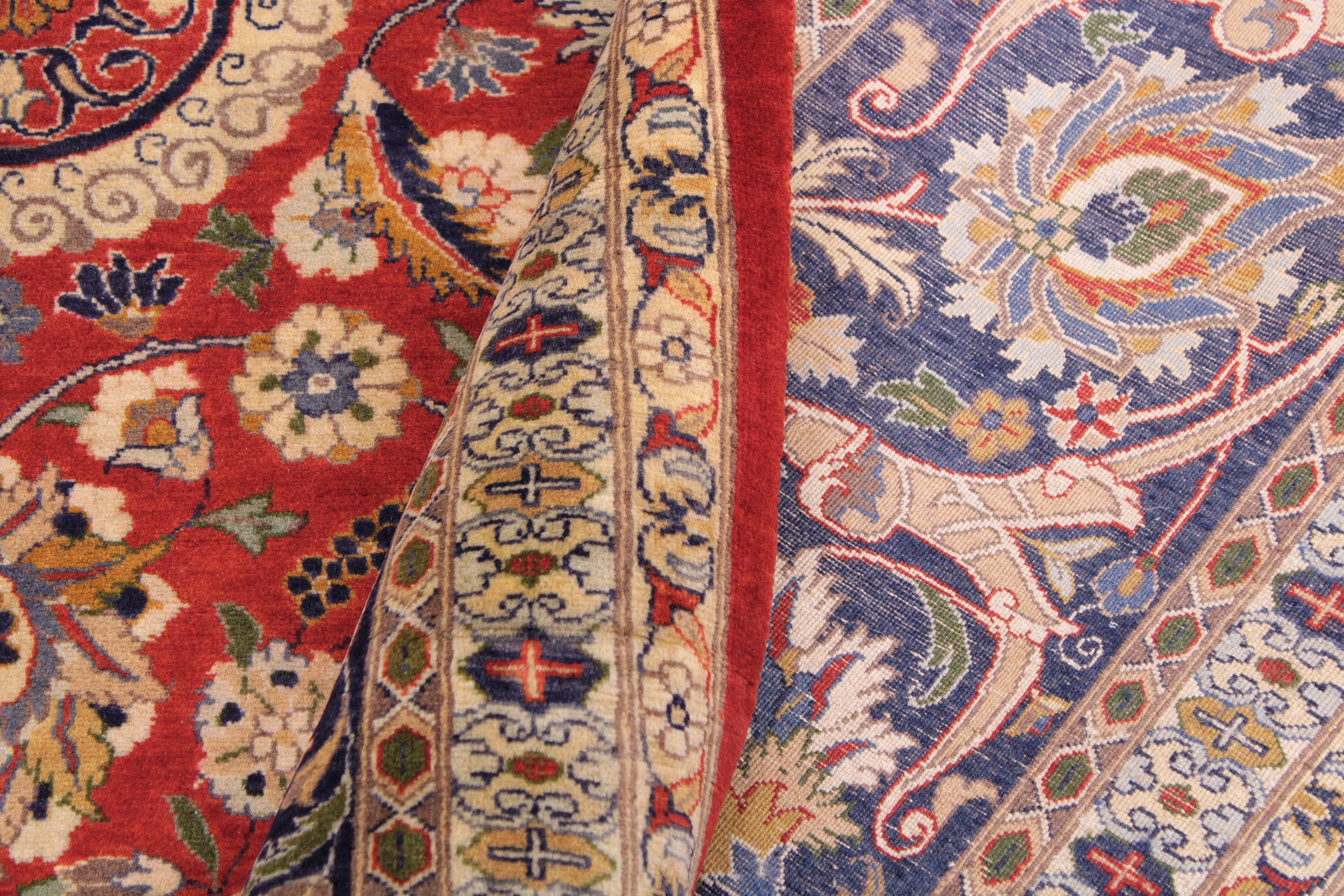 handmade Transitional Agra Tabriz Red Blue Hand Knotted RECTANGLE 100% WOOL area rug 9x12