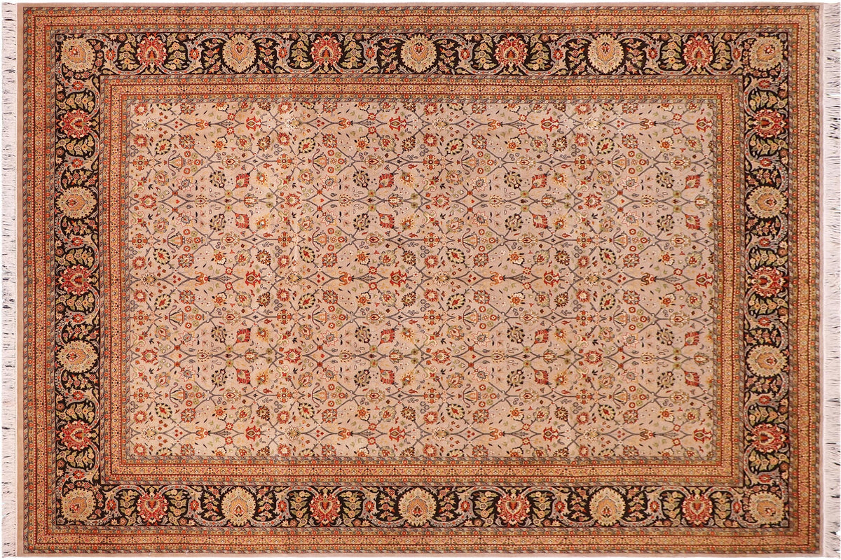 handmade Transitional Regular Beige Black Hand Knotted RECTANGLE 100% WOOL area rug 9' x 12'