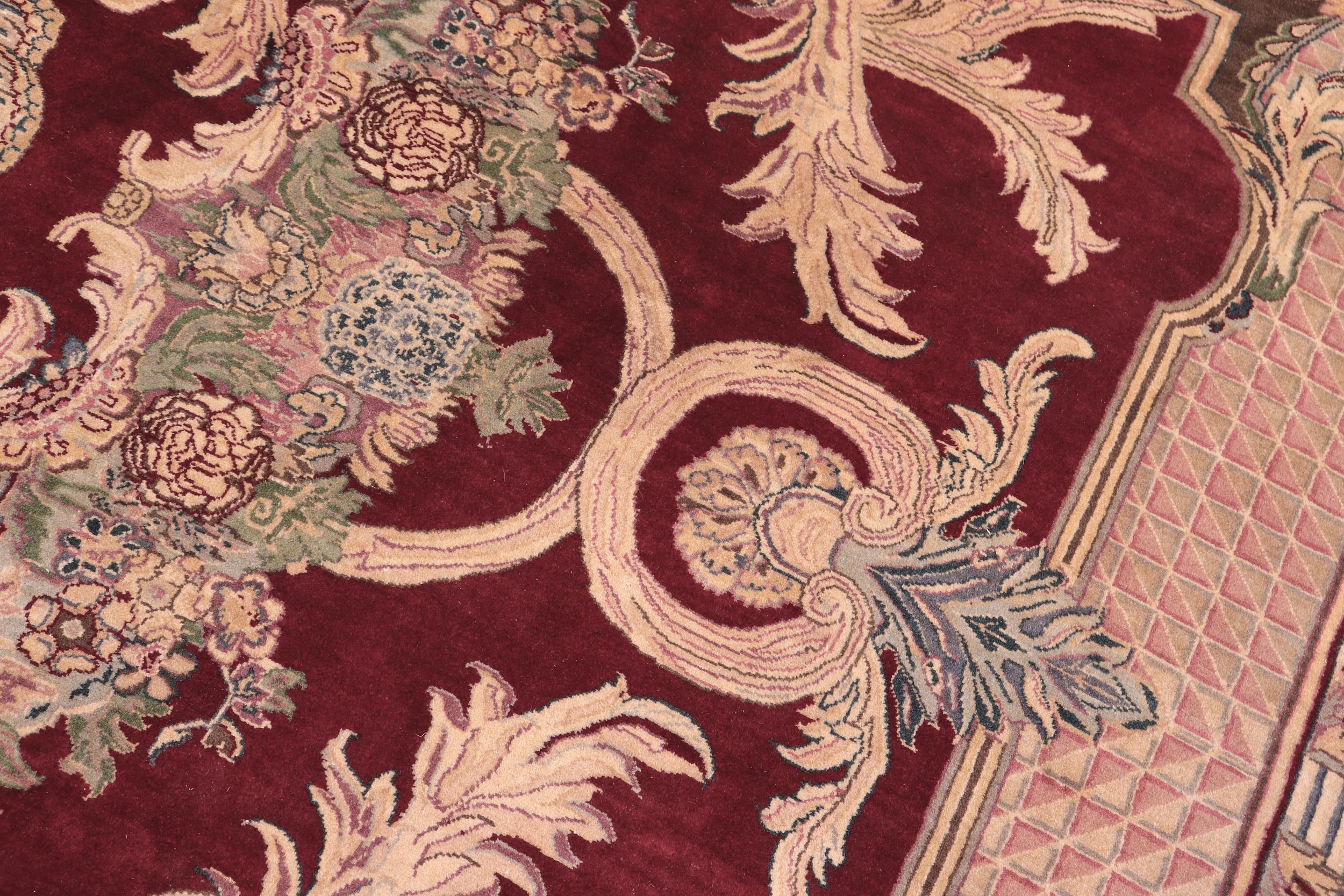 handmade Traditional Savonarrie Red Pink Hand Knotted RECTANGLE 100% WOOL area rug 9x12