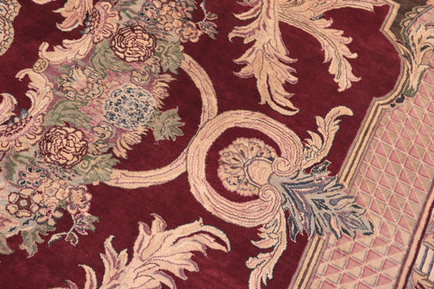 handmade Traditional Savonarrie Red Pink Hand Knotted RECTANGLE 100% WOOL area rug 9x12