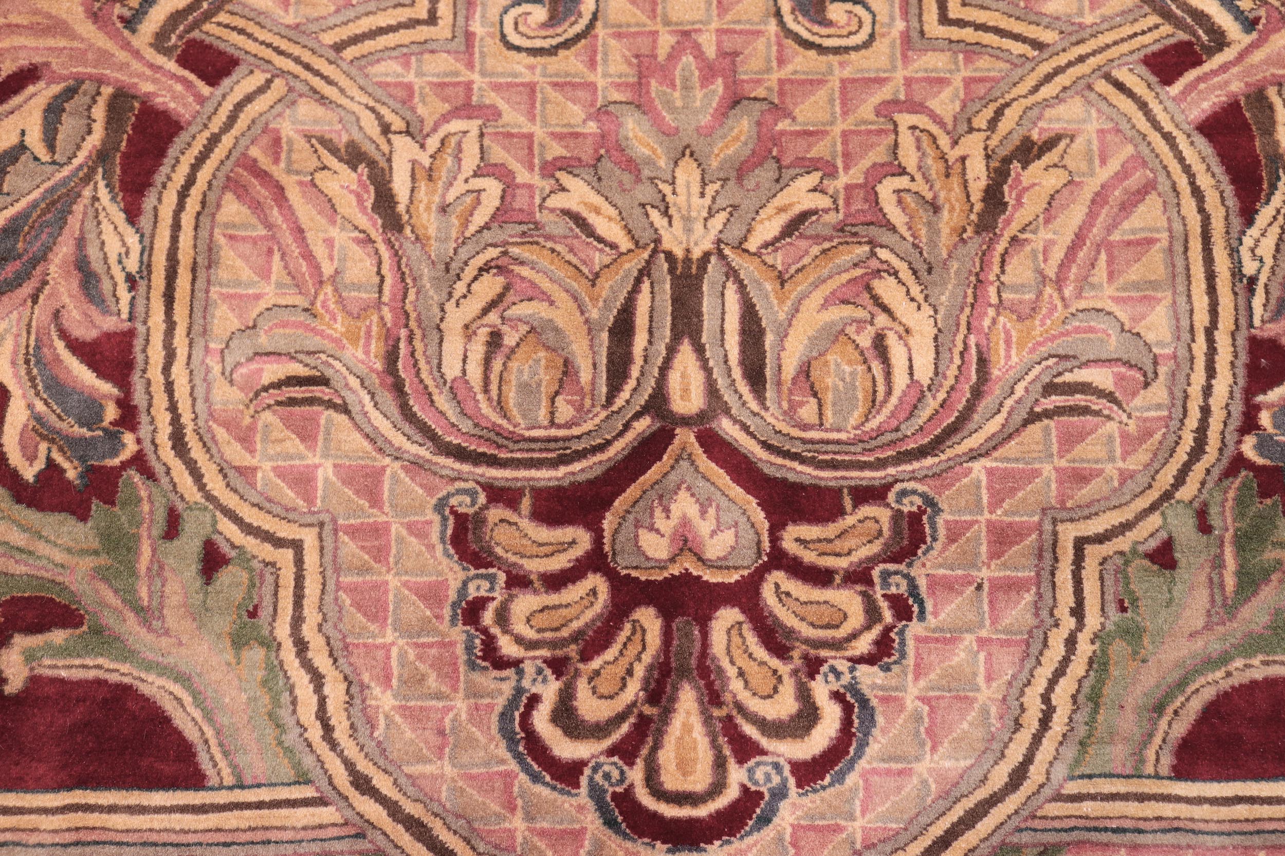 handmade Traditional Savonarrie Red Pink Hand Knotted RECTANGLE 100% WOOL area rug 9x12