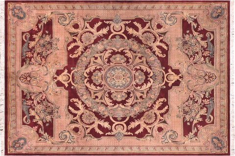 handmade Traditional Savonarrie Red Pink Hand Knotted RECTANGLE 100% WOOL area rug 9x12