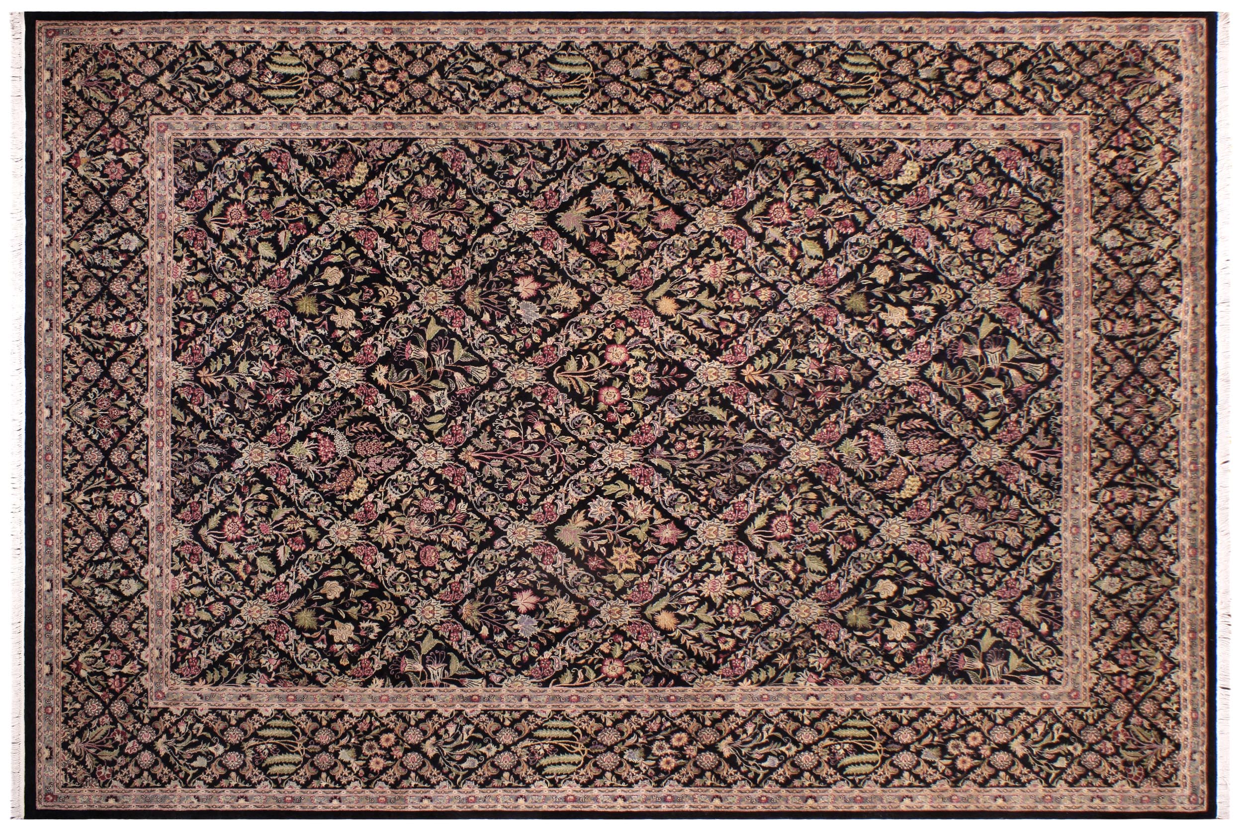 handmade Transitional Nadeem Black Green Hand Knotted RECTANGLE 100% WOOL area rug 9x12