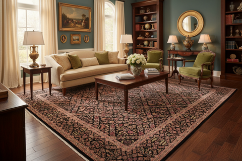 handmade Transitional Nadeem Black Green Hand Knotted RECTANGLE 100% WOOL area rug 9x12
