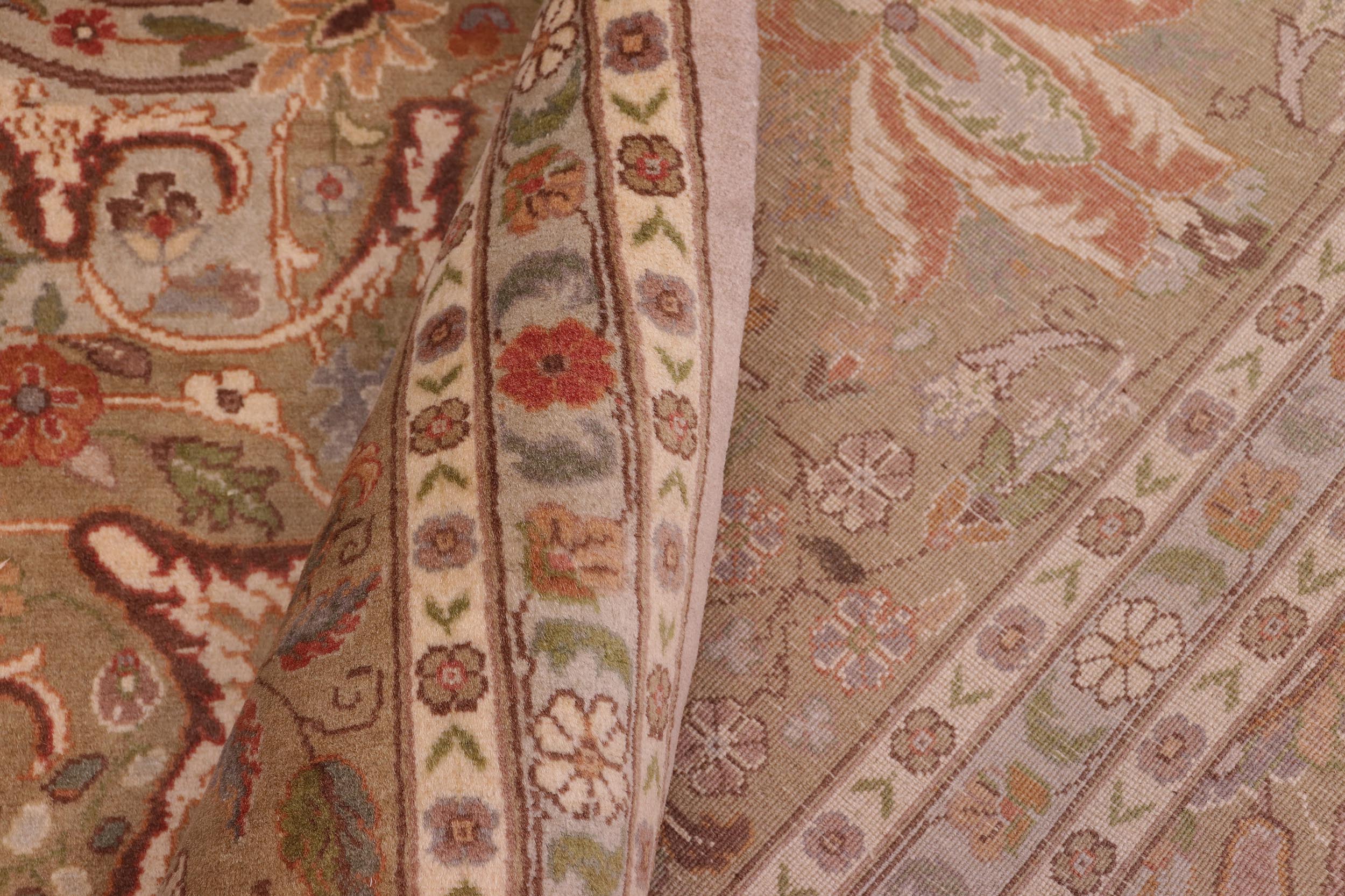 handmade Traditional Farhad Taupe Green Hand Knotted RECTANGLE 100% WOOL area rug 9x12