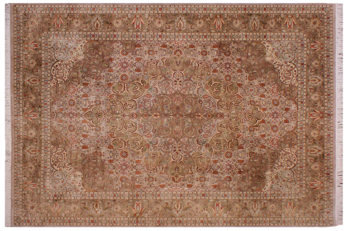 handmade Traditional Farhad Taupe Green Hand Knotted RECTANGLE 100% WOOL area rug 9x12