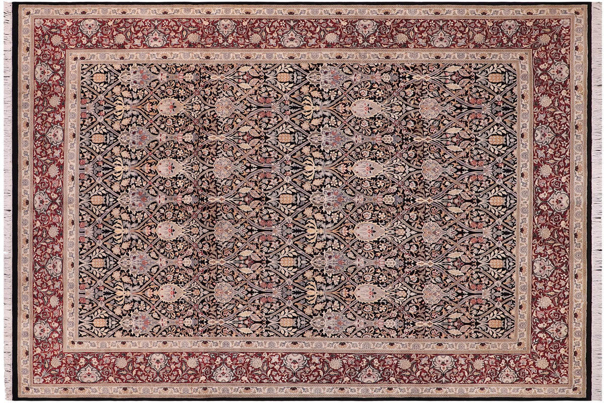 handmade Transitional Mujahid Black Red Hand Knotted RECTANGLE 100% WOOL area rug 9x12
