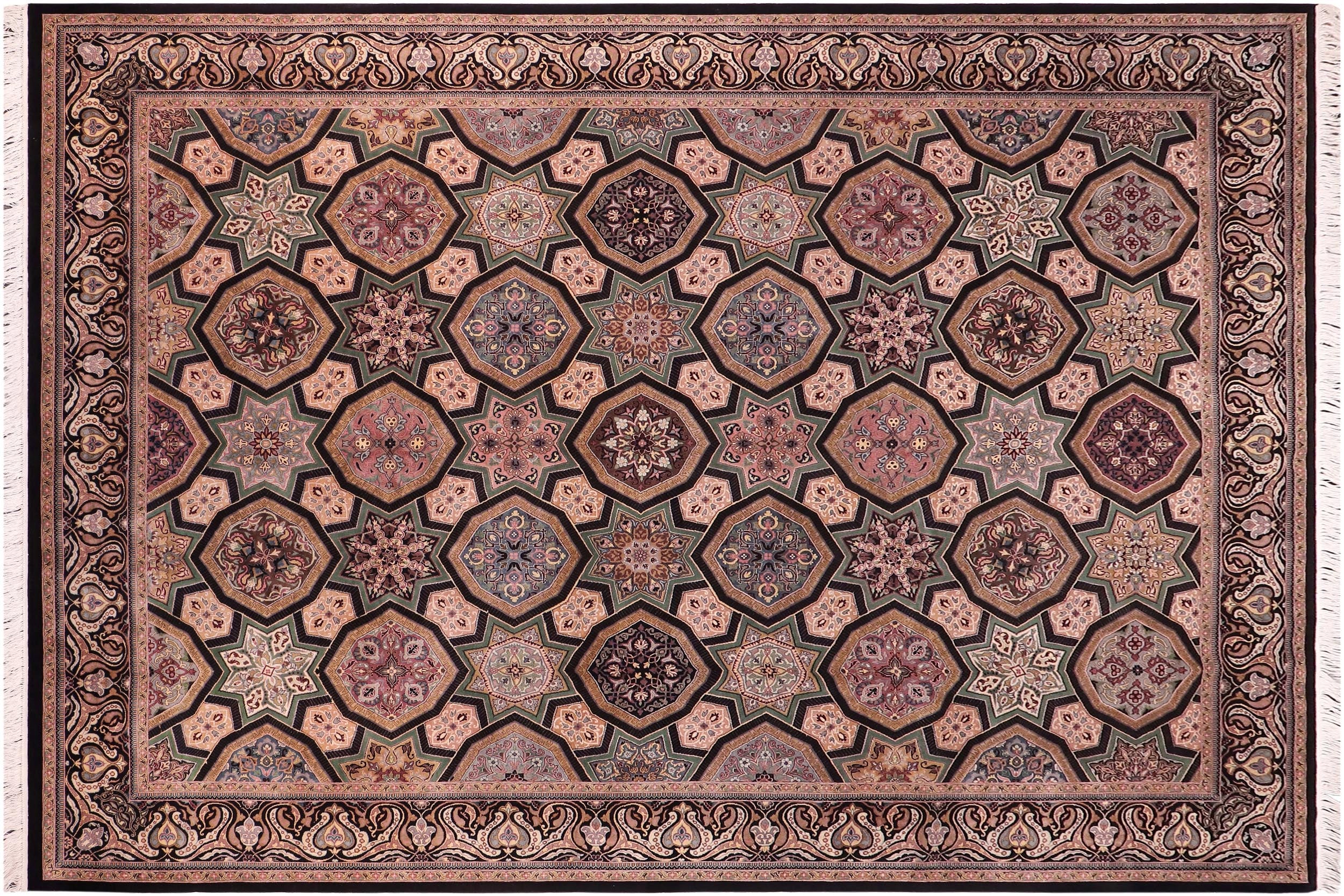 handmade Transitional Firdous Black Multi Hand Knotted RECTANGLE 100% WOOL area rug 9x12