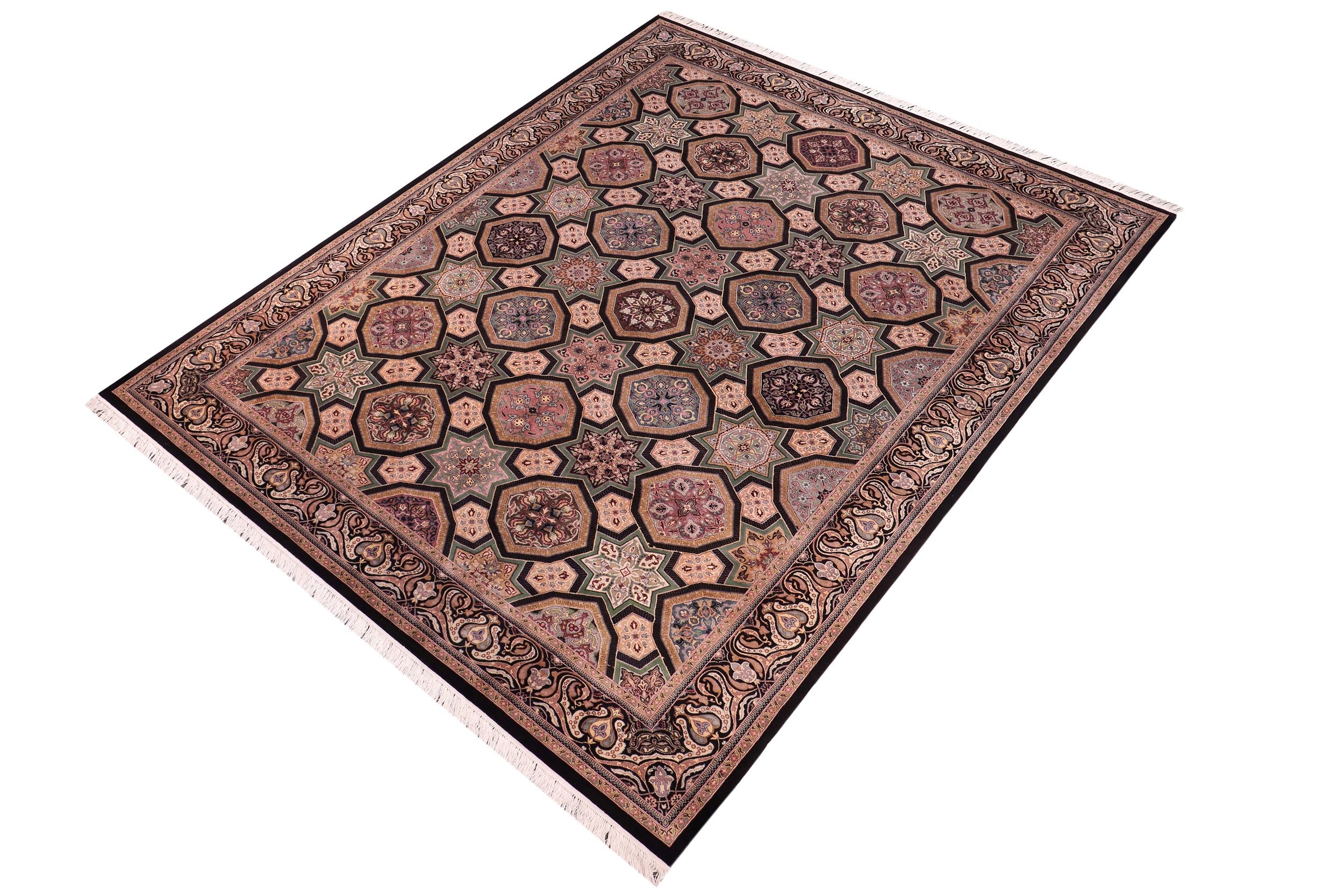 handmade Transitional Firdous Black Multi Hand Knotted RECTANGLE 100% WOOL area rug 9x12