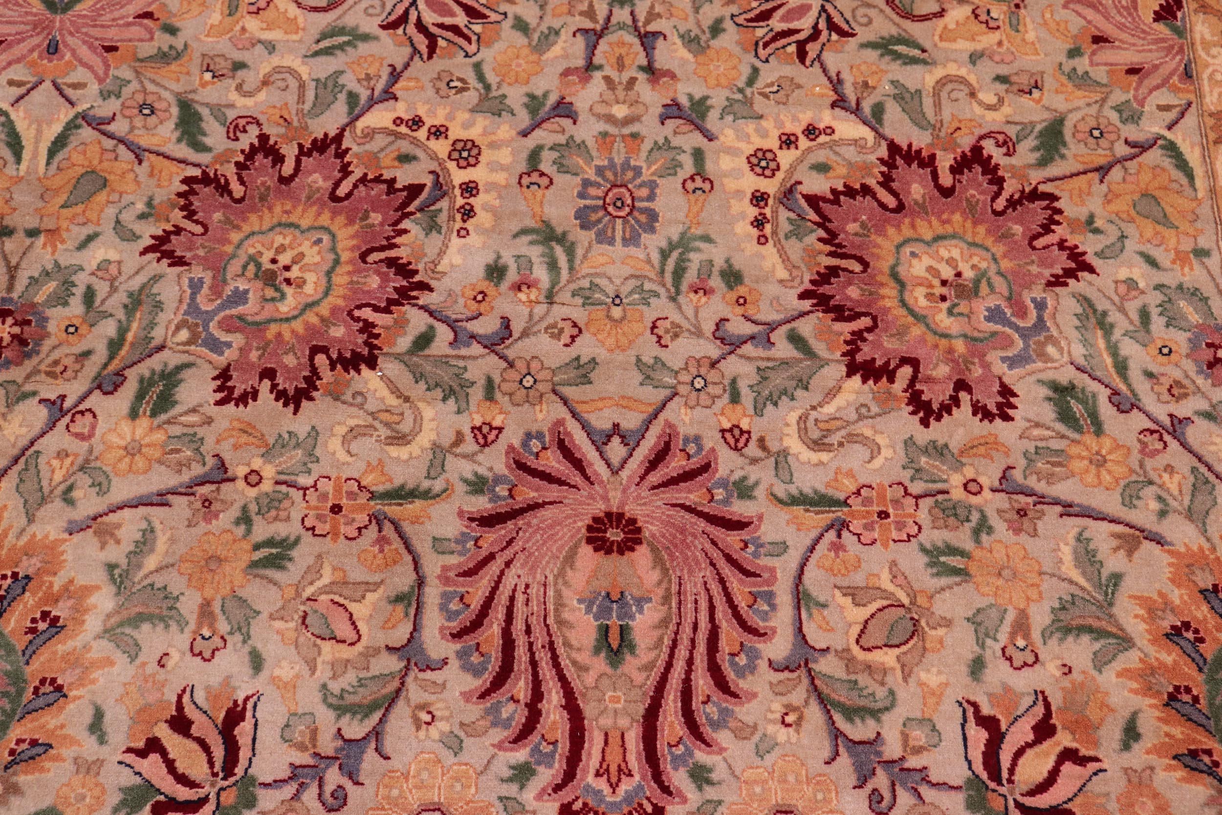 handmade Traditional Lahore Taupe Maroon Hand Knotted RECTANGLE 100% WOOL area rug 9x13