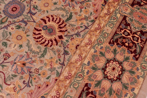 handmade Traditional Lahore Taupe Maroon Hand Knotted RECTANGLE 100% WOOL area rug 9x13