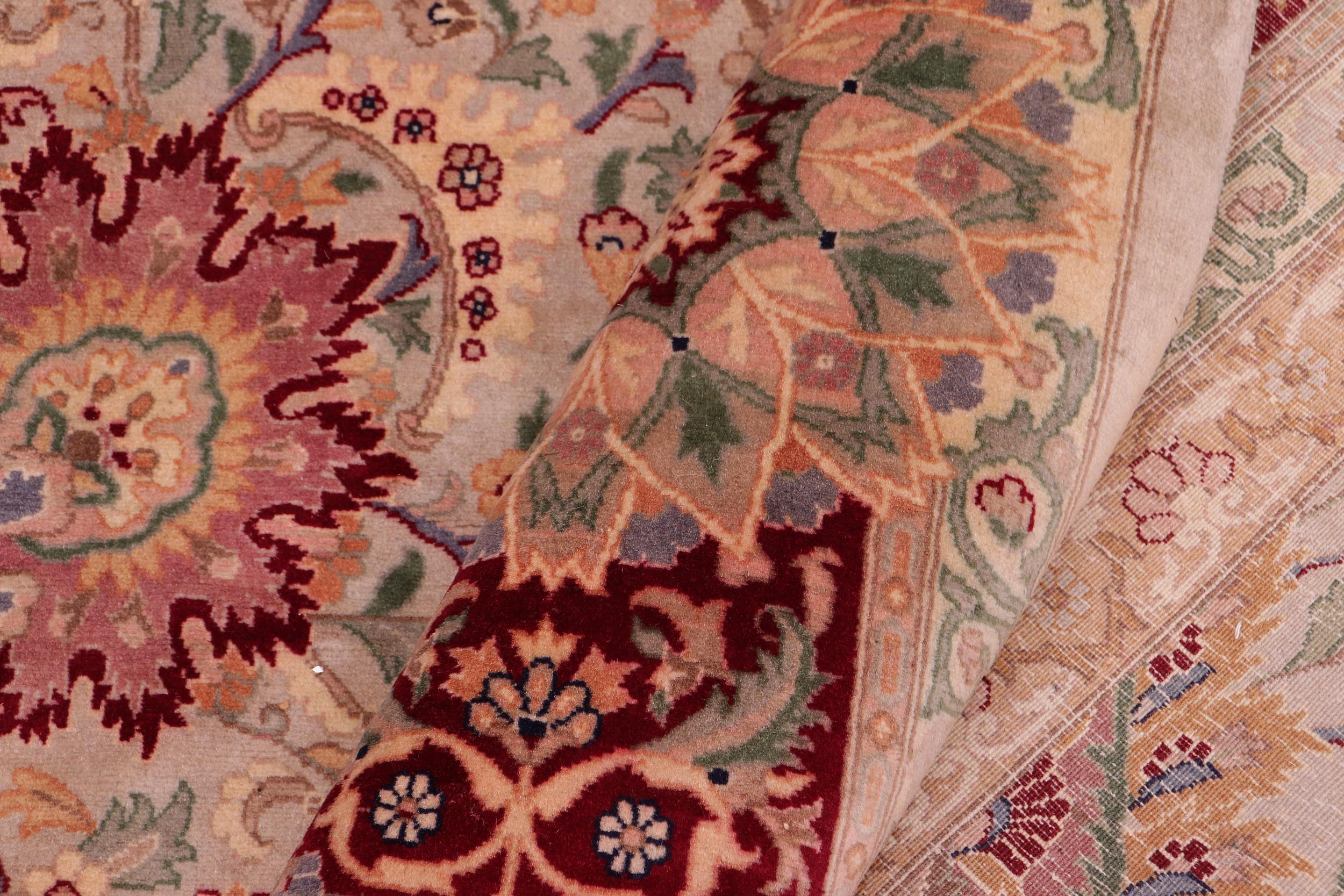 handmade Traditional Lahore Taupe Maroon Hand Knotted RECTANGLE 100% WOOL area rug 9x13