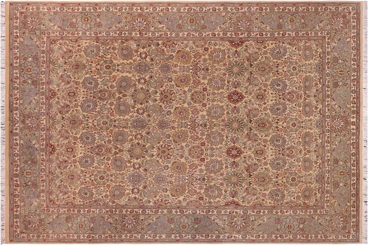 handmade Transitional Tabriz Gold Green Hand Knotted RECTANGLE 100% WOOL area rug 9x12
