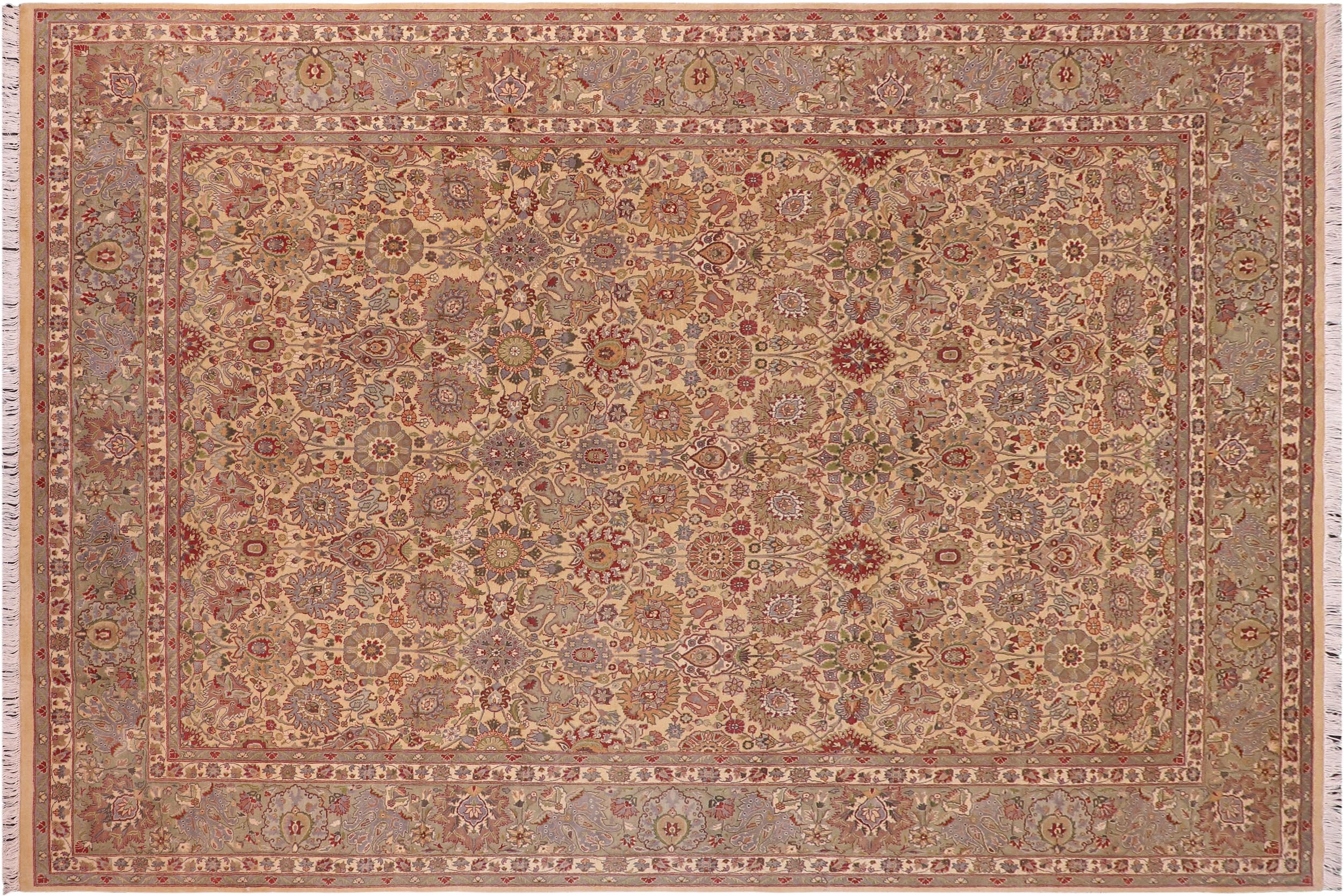 handmade Transitional Tabriz Gold Green Hand Knotted RECTANGLE 100% WOOL area rug 9x12