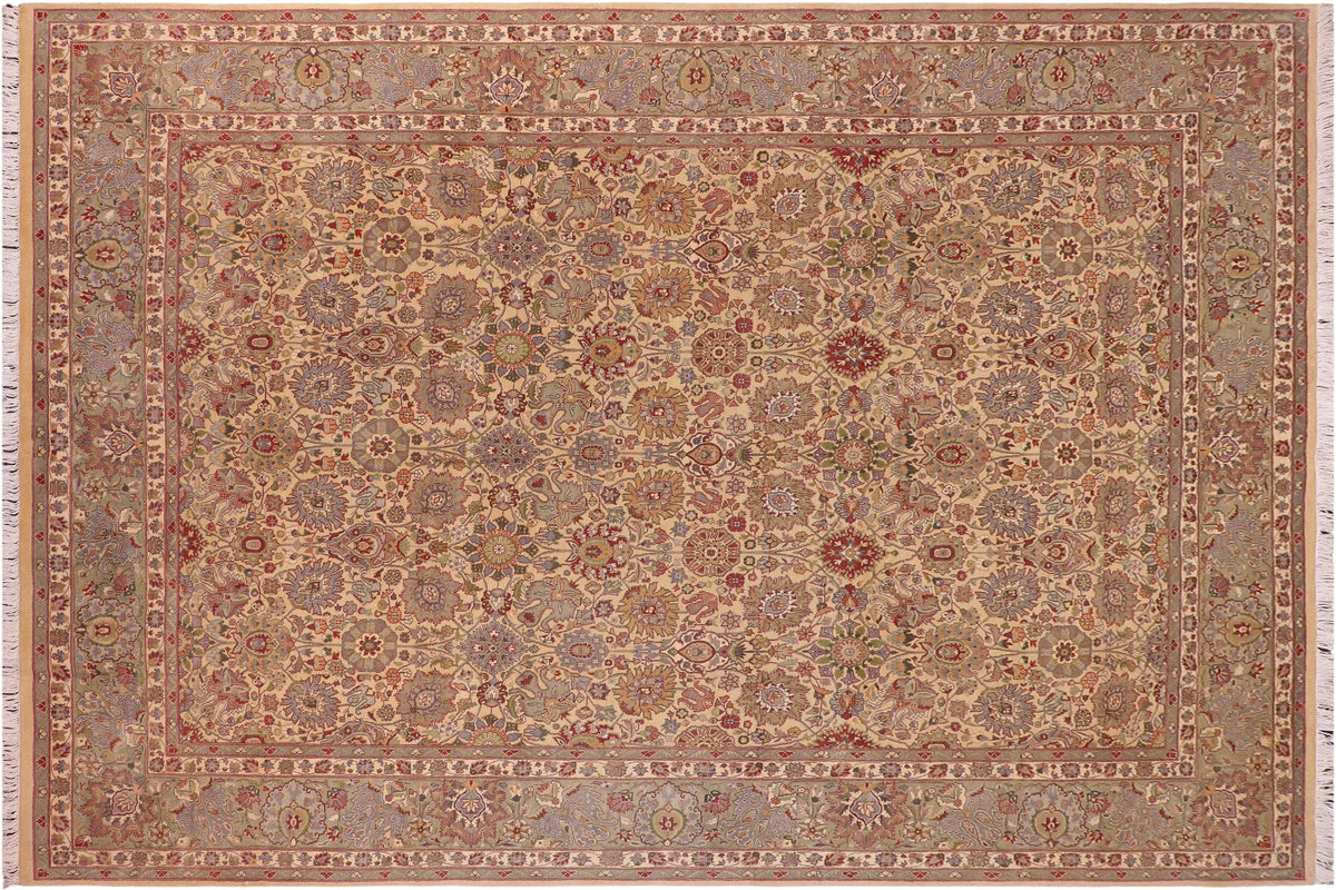 handmade Transitional Tabriz Gold Green Hand Knotted RECTANGLE 100% WOOL area rug 9x12