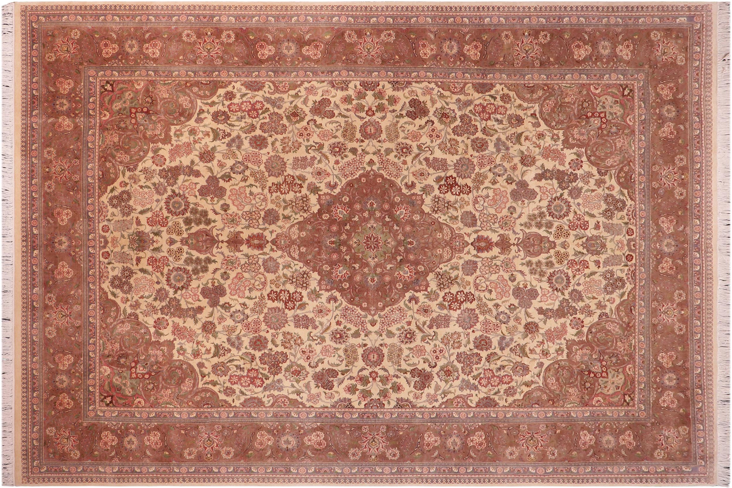 handmade Traditional Kashan Ivory Brown Hand Knotted RECTANGLE 100% WOOL area rug 9x12