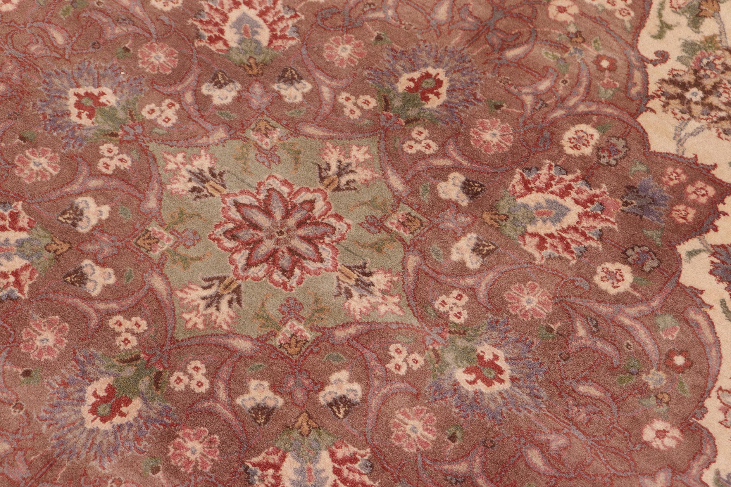 handmade Traditional Kashan Ivory Brown Hand Knotted RECTANGLE 100% WOOL area rug 9x12