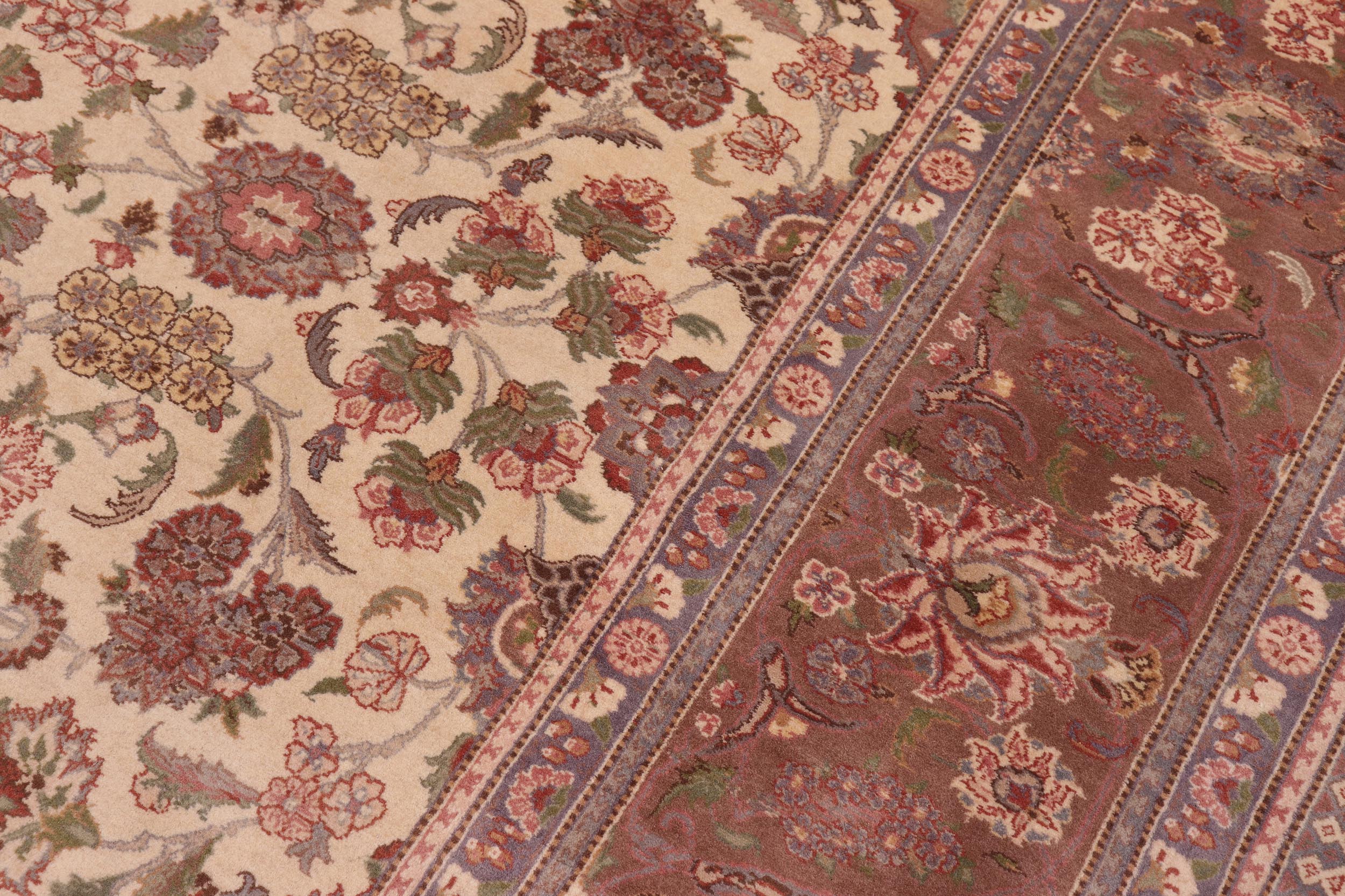 handmade Traditional Kashan Ivory Brown Hand Knotted RECTANGLE 100% WOOL area rug 9x12