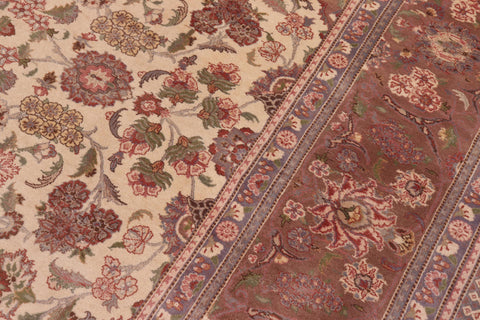 handmade Traditional Kashan Ivory Brown Hand Knotted RECTANGLE 100% WOOL area rug 9x12