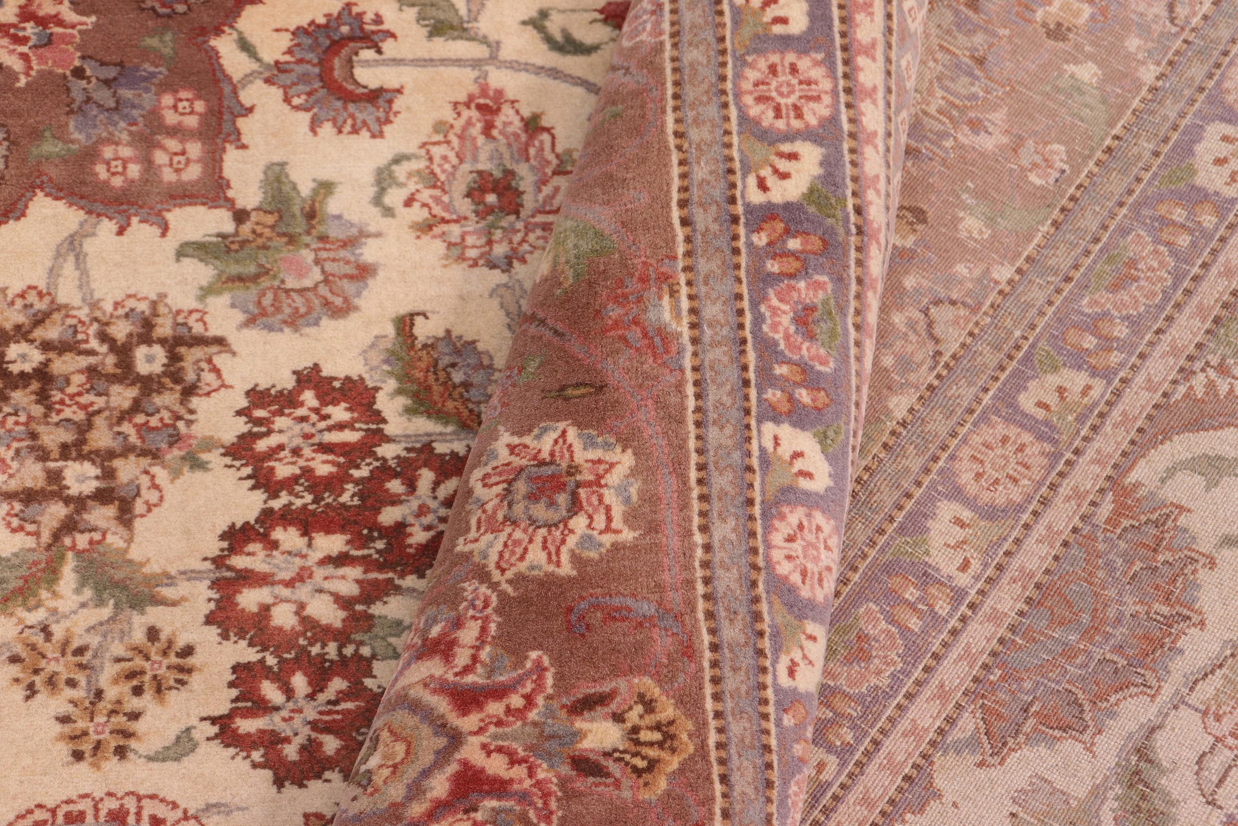 handmade Traditional Kashan Ivory Brown Hand Knotted RECTANGLE 100% WOOL area rug 9x12
