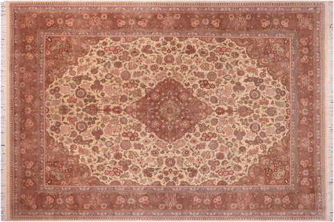 handmade Traditional Kashan Ivory Brown Hand Knotted RECTANGLE 100% WOOL area rug 9x12