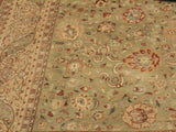 handmade Transitional Kashan Green Beige Hand Knotted RECTANGLE 100% WOOL area rug 9x12