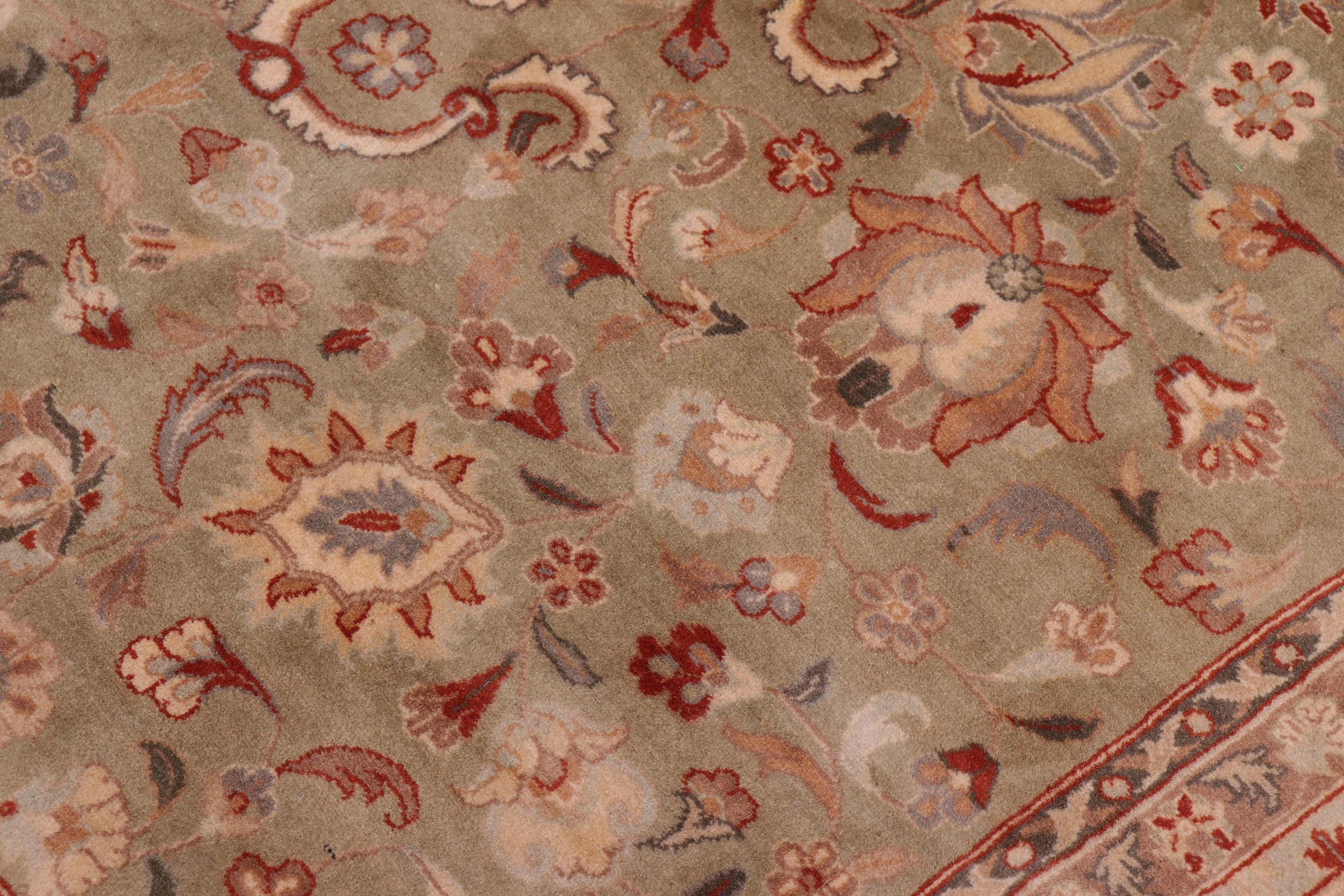 handmade Traditional Kashan Green Beige Hand Knotted RECTANGLE 100% WOOL area rug 9x12