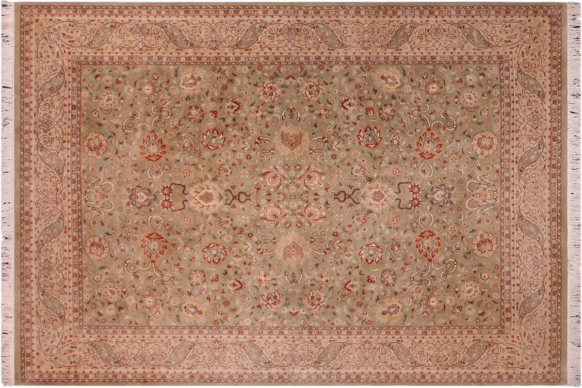 handmade Traditional Kashan Green Beige Hand Knotted RECTANGLE 100% WOOL area rug 9x12