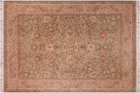 handmade Traditional Kashan Green Beige Hand Knotted RECTANGLE 100% WOOL area rug 9x12