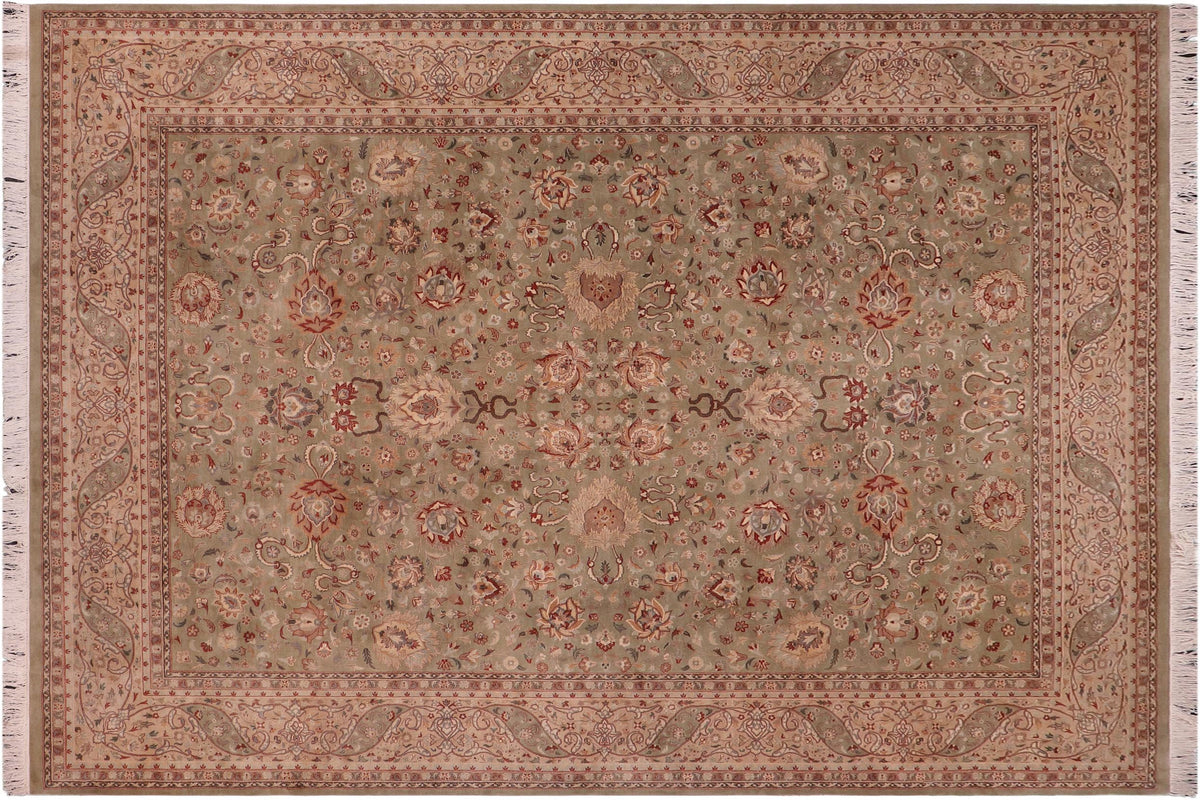 handmade Traditional Kashan Green Beige Hand Knotted RECTANGLE 100% WOOL area rug 9x12
