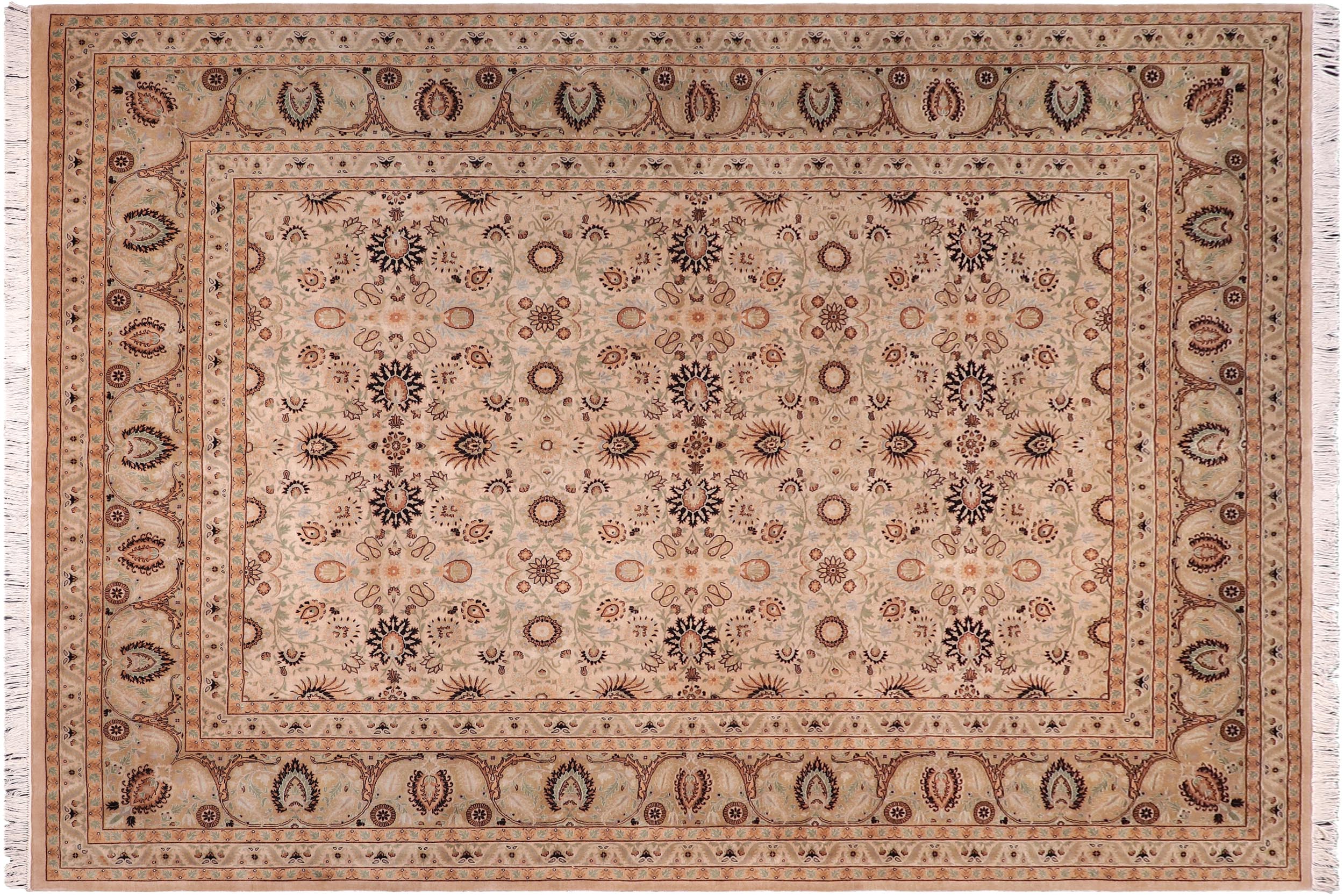 handmade Transitional New Asif Beige Green Hand Knotted RECTANGLE 100% WOOL area rug 9x12