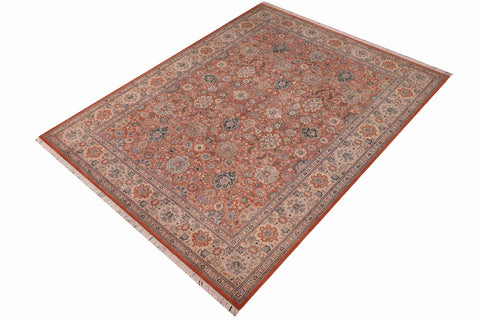 handmade Traditional Lahore Rust Beige Hand Knotted RECTANGLE 100% WOOL area rug 9x12
