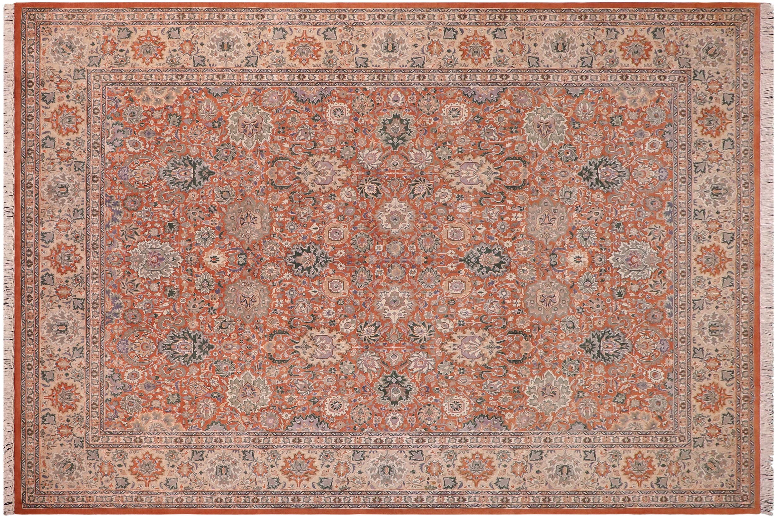 handmade Traditional Lahore Rust Beige Hand Knotted RECTANGLE 100% WOOL area rug 9x12