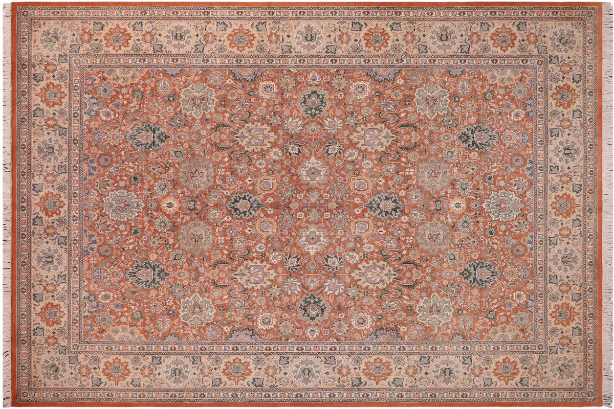 handmade Traditional Lahore Rust Beige Hand Knotted RECTANGLE 100% WOOL area rug 9x12