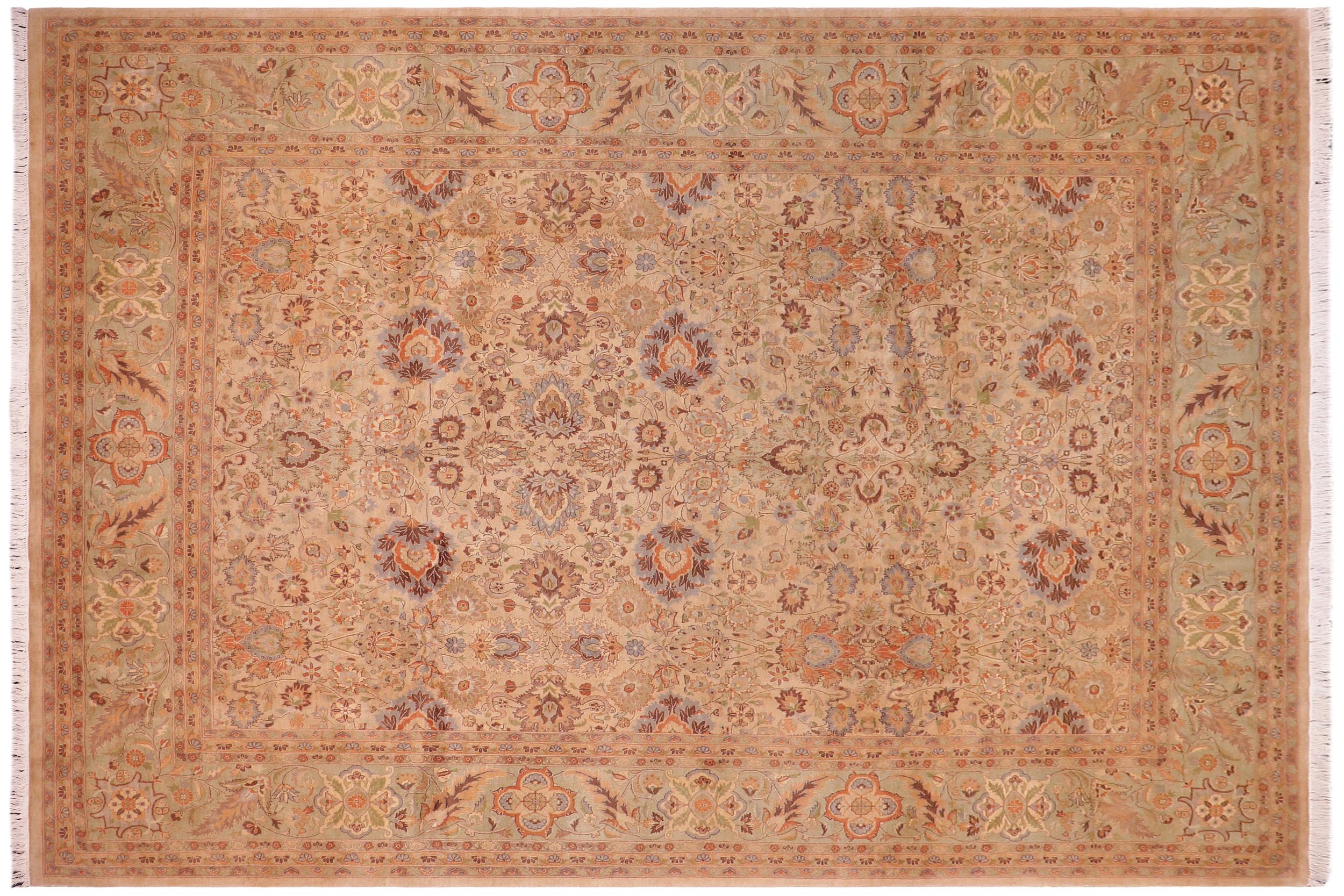 handmade Transitional Mehal Tan Lt. Green Hand Knotted RECTANGLE 100% WOOL area rug 9x12