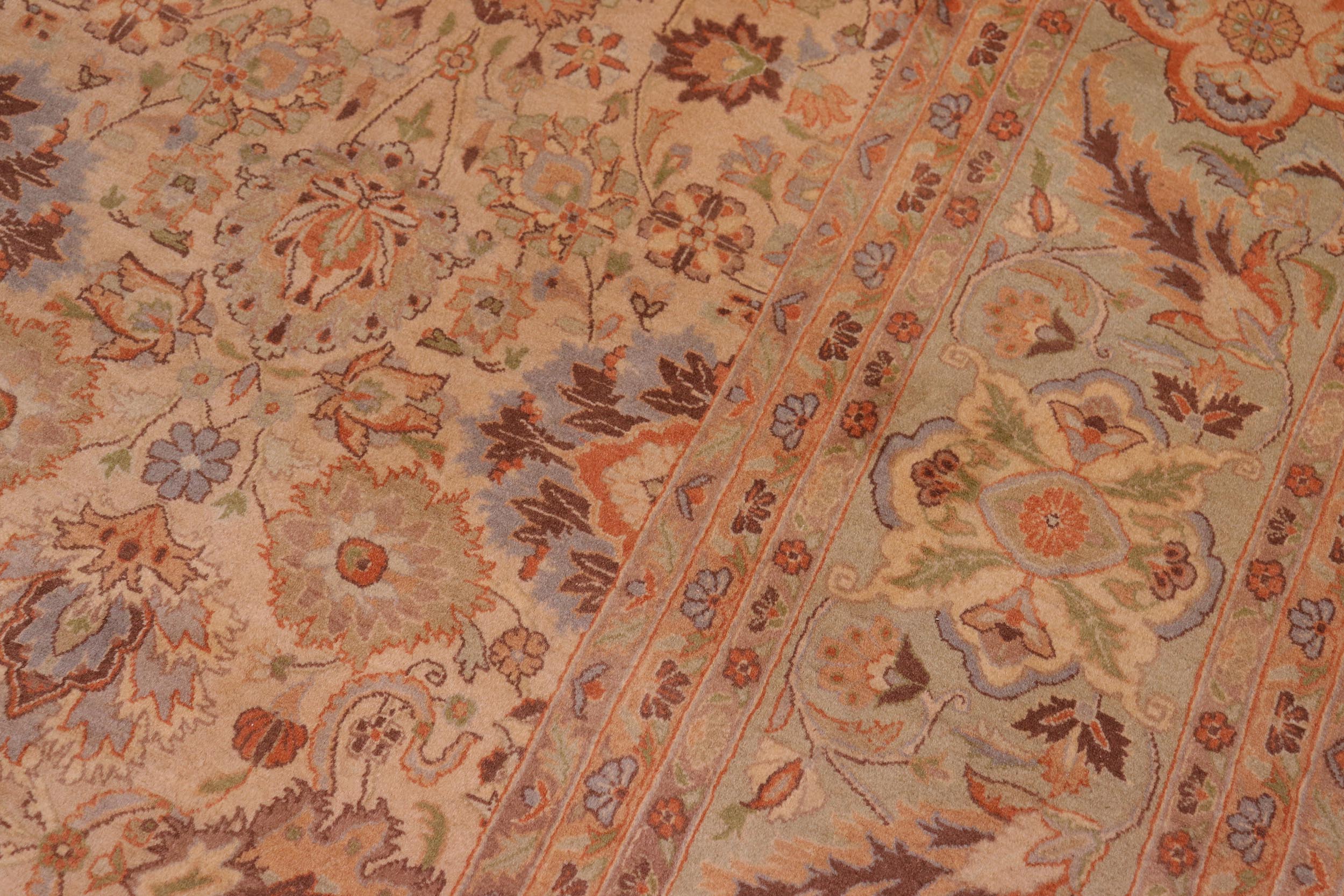 handmade Transitional Mehal Tan Lt. Green Hand Knotted RECTANGLE 100% WOOL area rug 9x12
