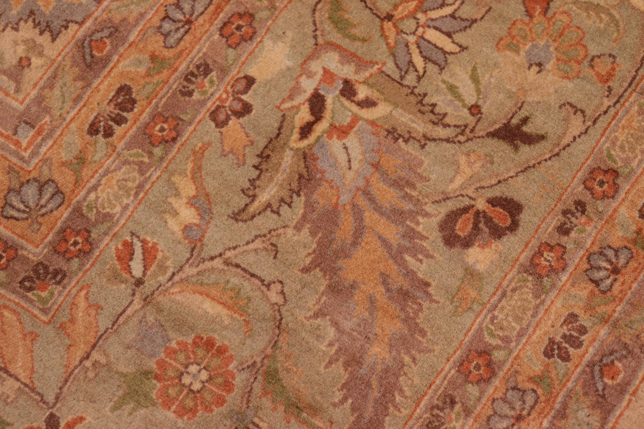 handmade Transitional Mehal Tan Lt. Green Hand Knotted RECTANGLE 100% WOOL area rug 9x12