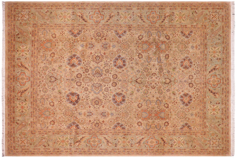 handmade Transitional Mehal Tan Lt. Green Hand Knotted RECTANGLE 100% WOOL area rug 9x12