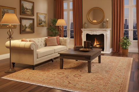 handmade Transitional Mehal Tan Lt. Green Hand Knotted RECTANGLE 100% WOOL area rug 9x12