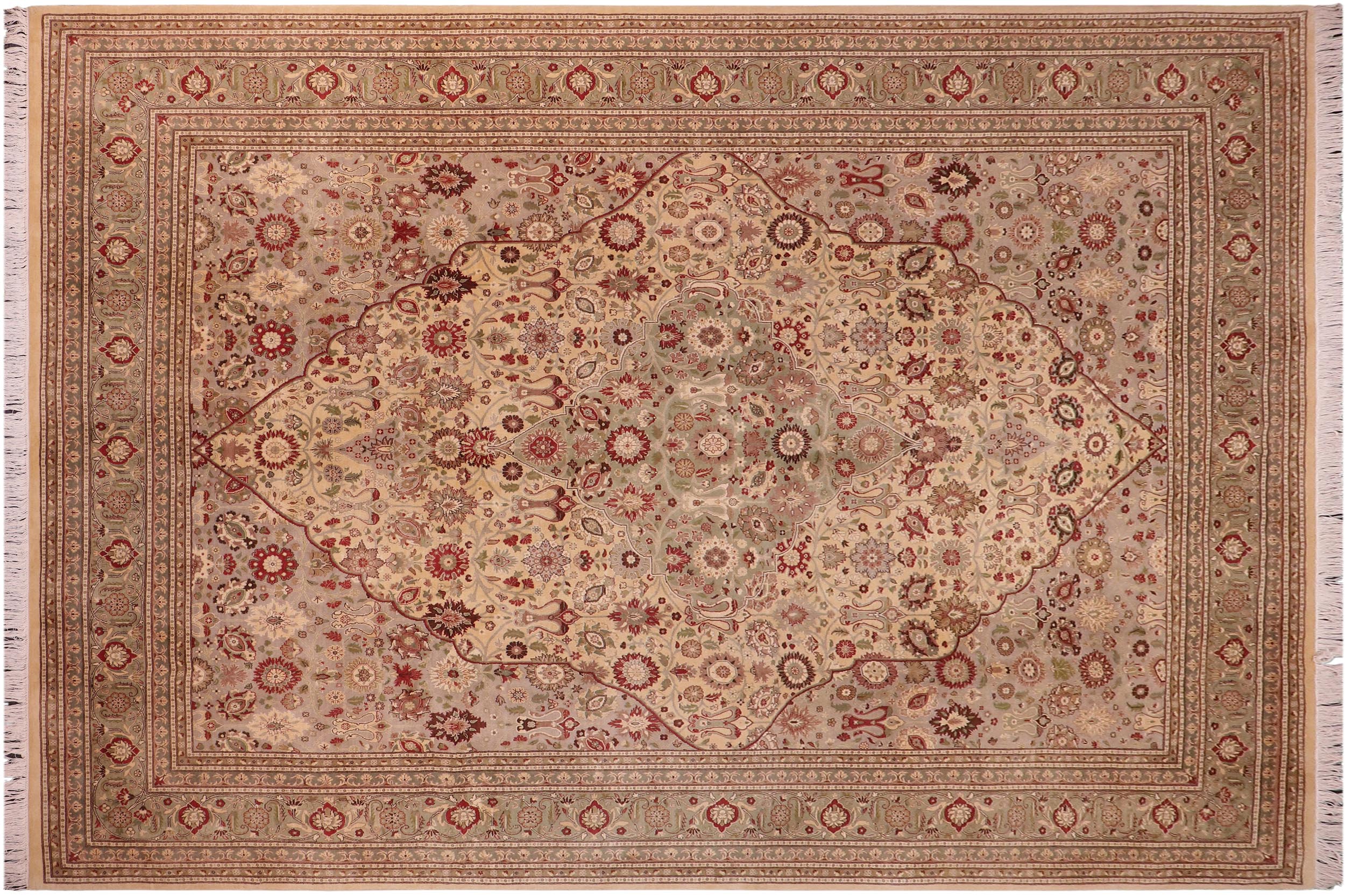 handmade Traditional Tabriz Gold Green Hand Knotted RECTANGLE 100% WOOL area rug 9x12