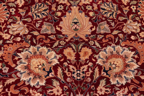 handmade Traditional Lahore Red Beige Hand Knotted RECTANGLE 100% WOOL area rug 9x13